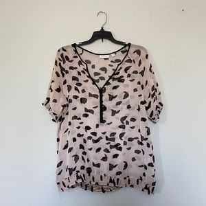 Cream and Black Printed Blouse (New York and Company)